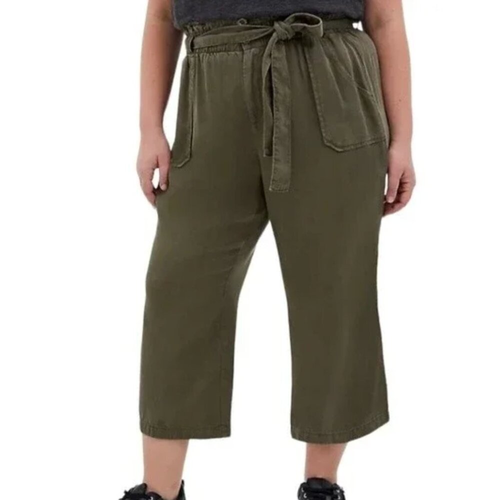 TORRID Plus Size Pull On Wide Leg Tencel High Rise Paperbag Waist Pant Olive 22